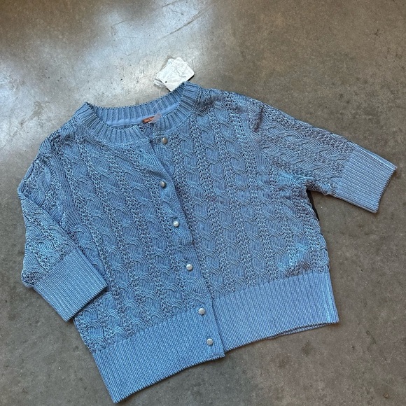 Free people blue cardigan short sleeve sweater nwt Xs - Picture 1 of 1